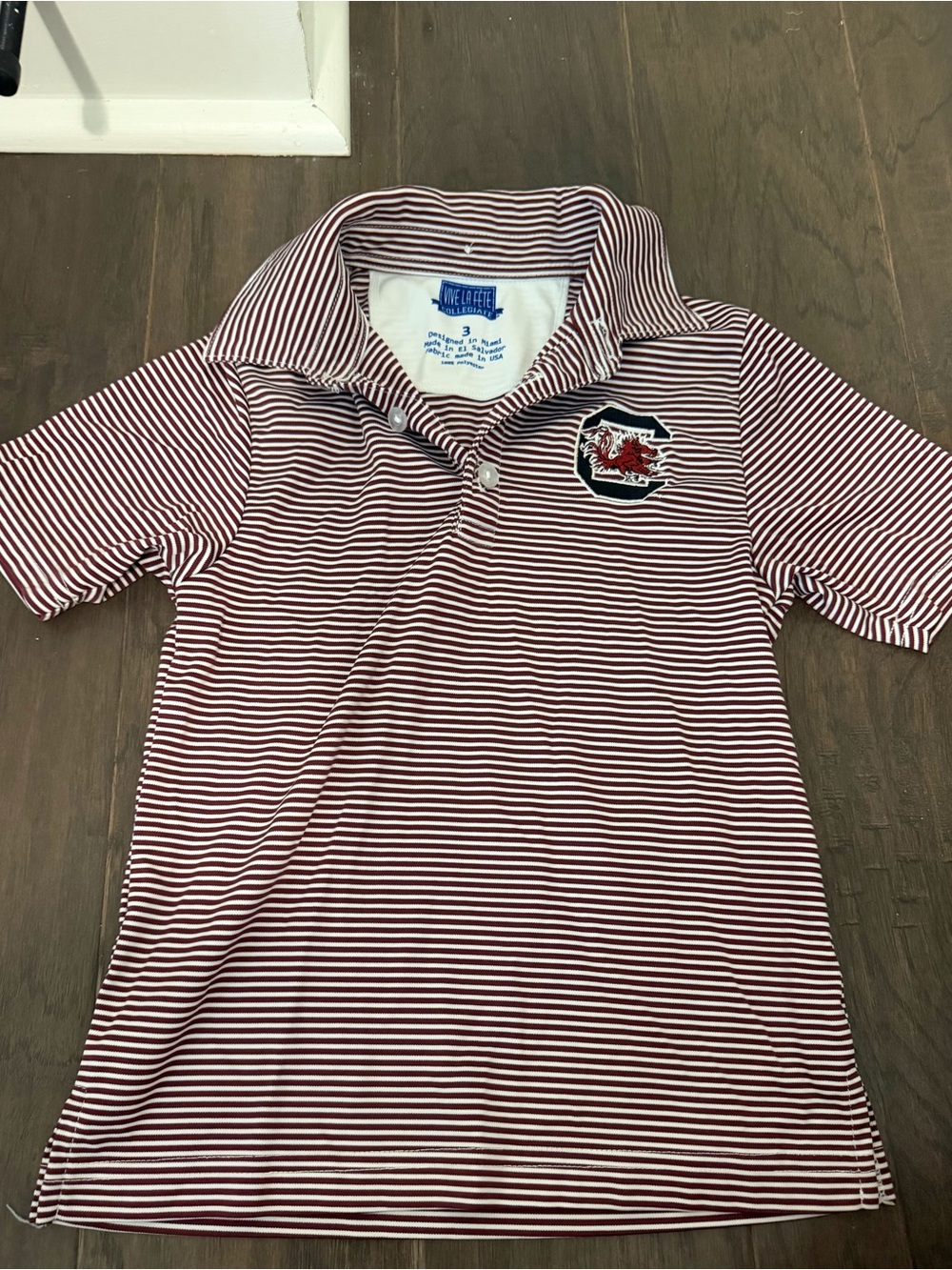 Live & Let Live Boys' Maroon Striped Polo with South Carolina Patch
